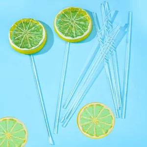 Bastoncini in acrilico trasparente con decorazioni a fetta di lime, ideali per cake pops e bevande.