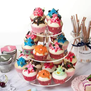 Soporte de acrílico transparente para cupcakes de 3 niveles para fiesta postre exhibición