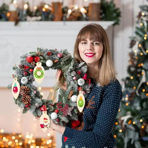 DIY unfinished wooden Christmas light bulb slices, blank hanging decoration tags for festive tree.