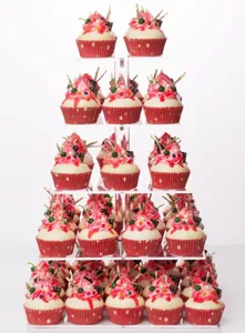 Clear acrylic square cupcake display stand for wedding party details and dessert presentation.