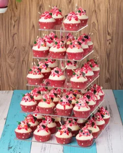 Clear acrylic square cupcake stand multi-tier dessert display rack for party wedding