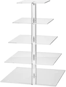 5-Tier clear acrylic square cake stand cupcake display tower for party wedding dessert.