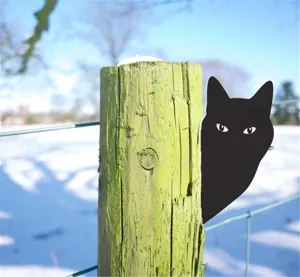 Black cat fence peeker metal silhouette for outdoor garden yard decoration and fence art display