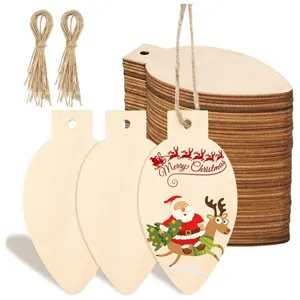 Unfinished Wooden Light Bulb Cutouts With Jute Twine DIY Blank Wood Hanging Ornaments For Christmas Home Decor