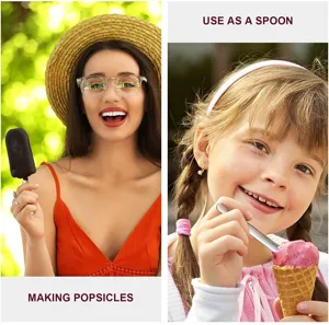 Transparent acrylic popsicle sticks detail showing multi-use DIY craft ice cream accessories.