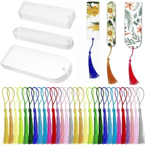 DIY Vierge Transparent Acrylique Marque-pages Ensemble Avec Glands Transparent Marqueurs de Livre Fournitures d'Artisanat Pour Lecture École Bureau Décor