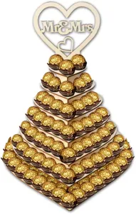 Support de présentation en bois à 7 étages pour chocolats de mariage avec cœur Mr & Mrs.