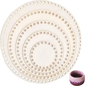 Round wooden crochet basket bottom DIY handmade storage bag base set for craft projects