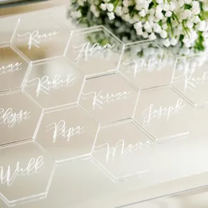 Tarjetas de sitio de boda acrílicas transparentes hexágono decoración de fiesta 20pcs