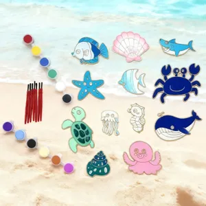 Kit de bricolage de peinture d'animaux marins en bois avec pinceaux et peintures deco top