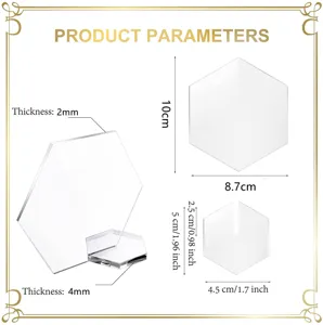 Clear acrylic hexagon table sign blank with base, DIY wedding party table number display.