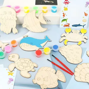 Kit de bricolage de peinture d'animaux marins en bois avec peintures pour cadeaux de fête.