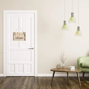 Letrero colgante de madera para puerta con estampado floral texto close decoracion manualidades