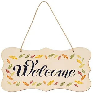 Placa colgante de madera Bienvenida con patrón de hojas de otoño para decoración de bodas DIY.