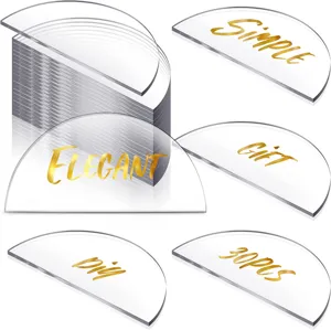 Tarjetas de Sitio de Acrílico Semicircular Transparente en Blanco DIY Boda Fiesta Número de Mesa Letreros Claros