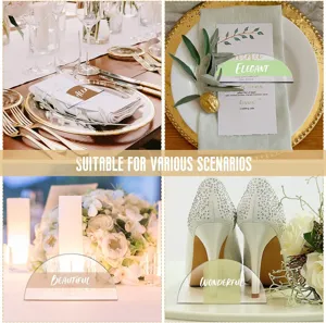 Tarjetas de sitio acrílicas transparentes en semicírculo para bodas, fiestas y números de mesa.