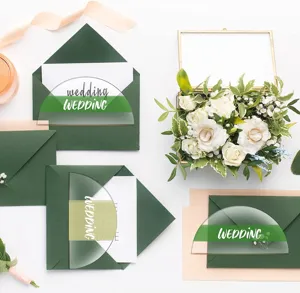 Tarjetas de sitio de boda de acrílico transparente medio redondas conjunto de papelería