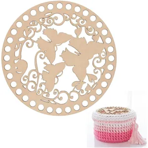 Base de panier au crochet en bois couvercle rond creux DIY tissage sac accessoires set