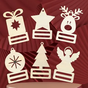 Wooden unfinished Christmas DIY hanging ornaments set, blank wooden decor for holiday party.