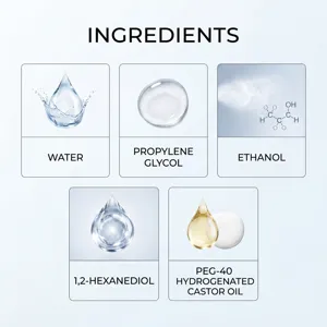 Gedetailleerde infografica van ingrediënten koelkastreinigingsspray formule.