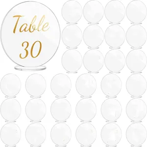 Tarjetas de Sitio de Acrílico Transparente Con Base Letreros Redondos Vacíos de Número de Mesa Para Fiesta de Boda Decoración de Mesa