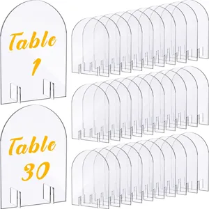 Tarjetas de Sitio de Arco Acrílico Transparentes Con Base Letreros de Números de Mesa DIY para Fiesta de Boda