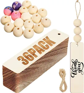36pcs Marque-pages en bois vierges avec perles ficelle DIY étiquettes cadeaux bois