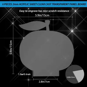 Vista detallada de placa de acrilico transparente en forma de manzana con medidas para LED.