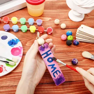 Kit de bricolage de marque-page en bois vierge avec perles en bois et peinture cadeaux