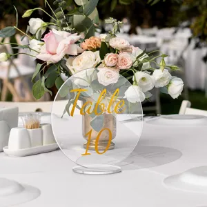Letrero de mesa de boda de acrílico transparente redondo tarjeta de asiento DIY 5pcs