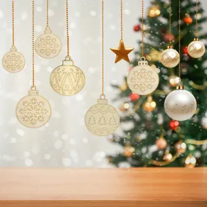 Ornement de Noël en bois vierge DIY boule en bois inachevée étiquette suspendue.