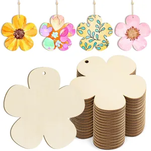 Découpes de Fleurs en Bois Non Finies DIY Vides Tranches de Bois Ornements Suspendus pour Décoration