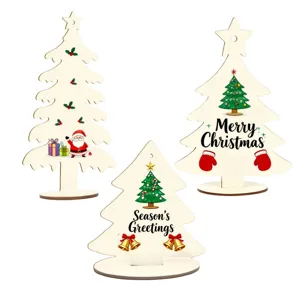 Letrero Colgante de Árbol de Navidad de Madera DIY Adorno de Madera En Blanco Con Cuerda Y Base Decoración Festiva de Mesa de Hogar