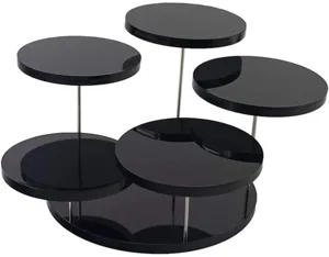 Espositore per gioielli circolare a 5 livelli in acrilico nero per anelli e accessori.