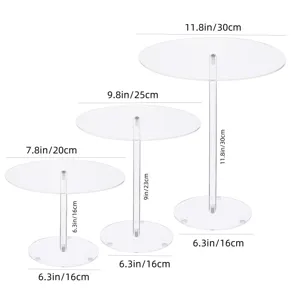 Transparante acryl dessert cupcake display standheid detail met afmeting en hoogte.