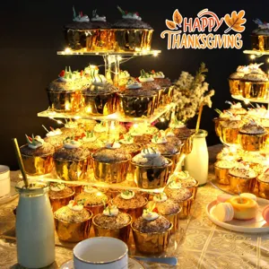 4-Tier Transparent Acrylic Square LED Cupcake Display Stand for Party Dessert