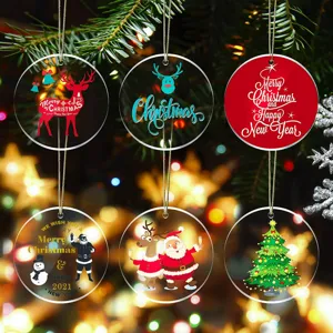 Clear Acrylic Blank Christmas Ornaments With Golden Hanging Ropes DIY Tree Hanging Decorations Holiday Party Supplies