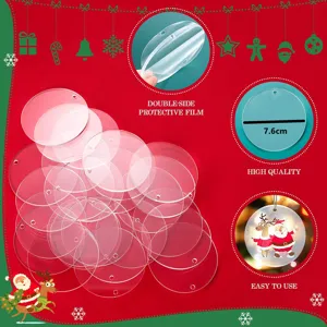 30pcs Clear Acrylic Blank Ornaments 7.6cm Circle Discs with Protective Film for DIY Christmas Tree Decor