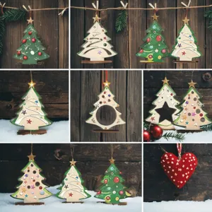 Árbol de Navidad de madera en blanco sin terminar DIY letrero de madera con base
