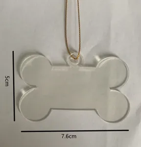 Clear acrylic bone ornament blank DIY hanging craft pendant detail view piece 7.6x5cm