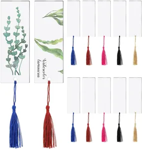Transparent acrylic bookmarks set with colorful tassels DIY blank rectangle book cards for reading