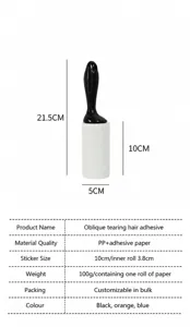 Portable tearable lint roller with replacement paper roll, clothing dust hair remover tool.