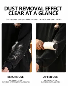 Detailed view of portable lint roller effectively removing pet hair and dust from clothes instantly.