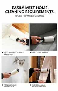 Portable lint roller with tear-off sheets for effortless pet hair and dust removal.