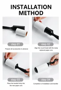 Portable lint roller with sticky refill paper for easy clothes hair and dust removal.