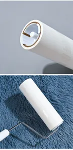 Lint roller detail view showing the tearable sticky paper roll and refill core structure cleanly.