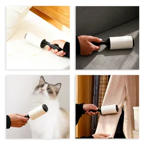 Portable tearable lint roller with ergonomic handle for easy pet hair and dust removal.