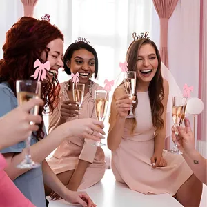 Acrylic pink bow drink cocktail stirrers perfect for party and wedding beverage decoration.