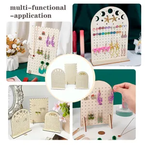 Wooden earring holder stand multi-functional jewelry organizer display rack for studs necklaces.