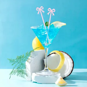 Acrylic pink bow cocktail stirrers for party wedding drink beverage decoration pieces